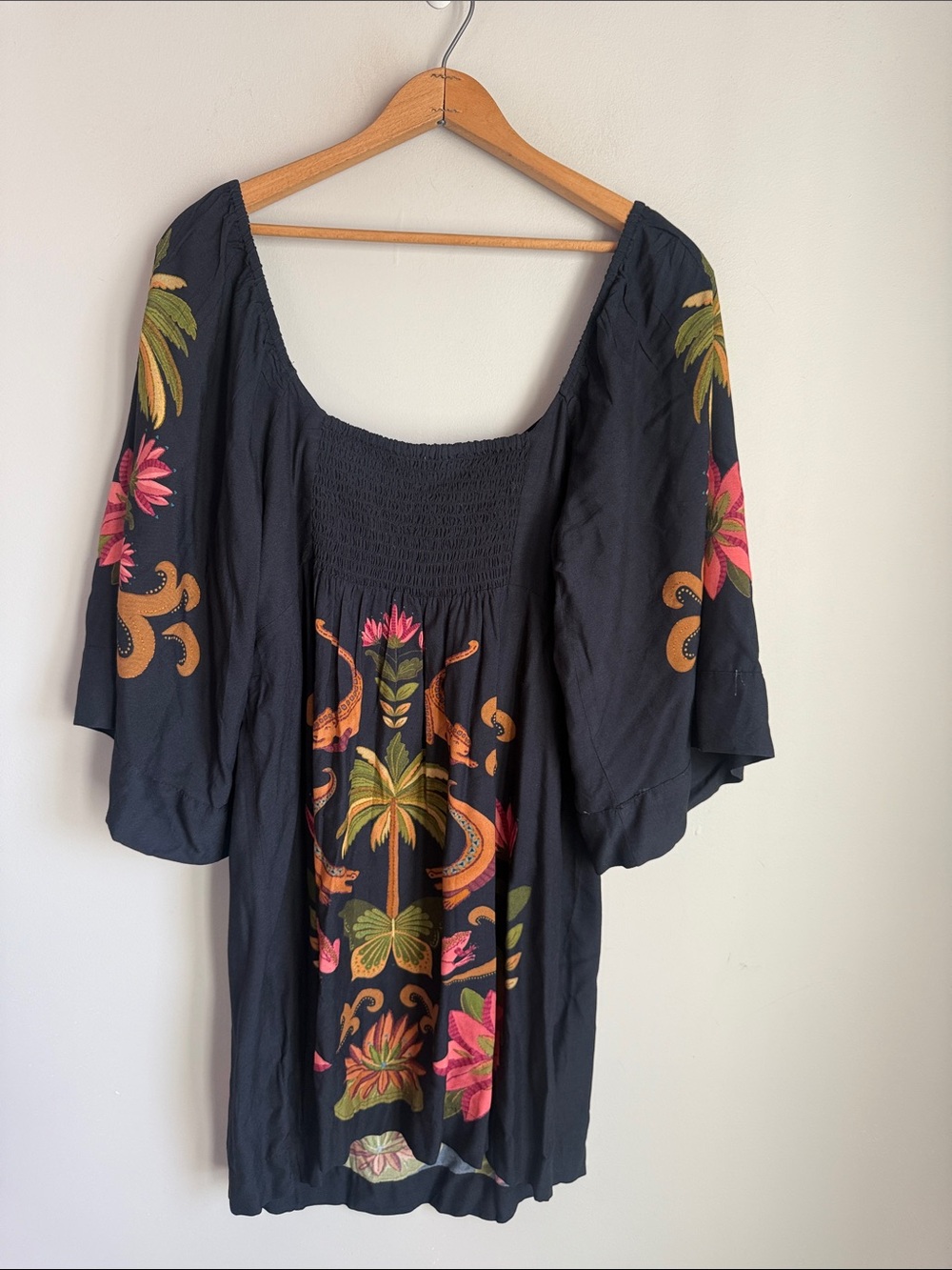 FARM Rio Black Mini Dress with Pink & Orange Tropical Embroidery - Picture 3 of 8